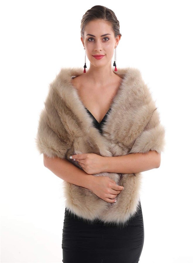 SAFERIN Women's Winter Faux Fake Fur Straight Wedding Halloween Party Custume Accessory Scarf Wrap Collar Shawl Shrug(Wrap-Beige) - Image 1